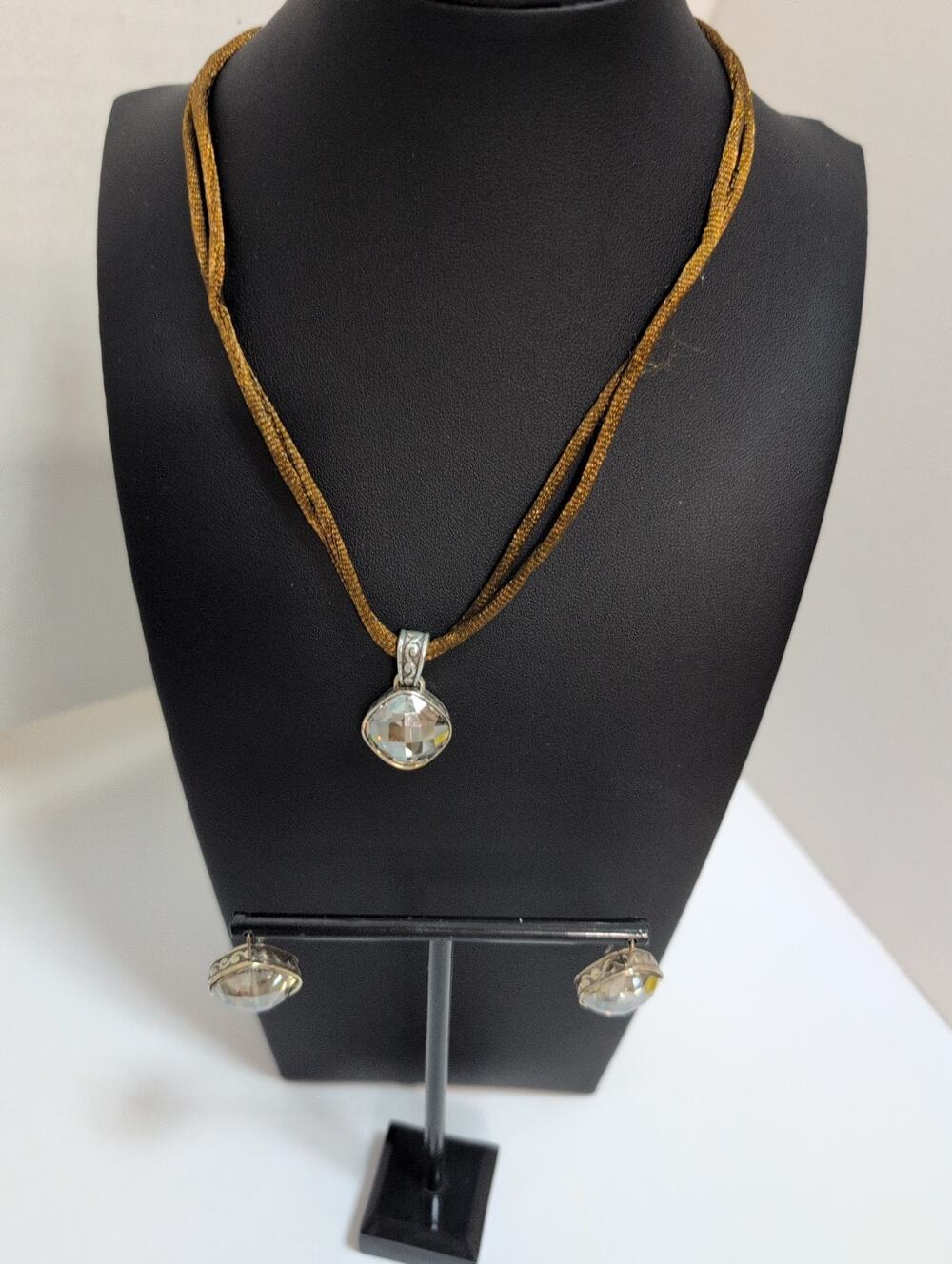 Brighton Venus Rising Corded Necklace Dangle Earring Crystal Gem Set